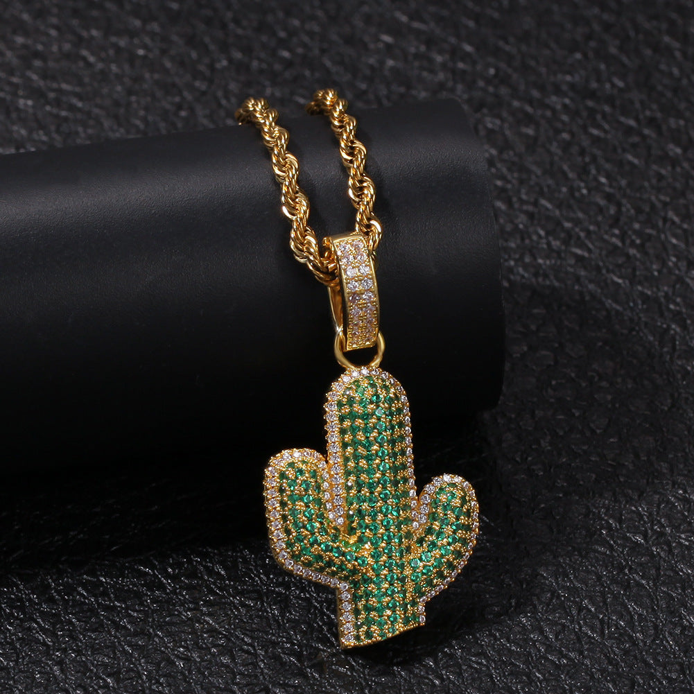 The Iced Out Cactus Pendant Necklace