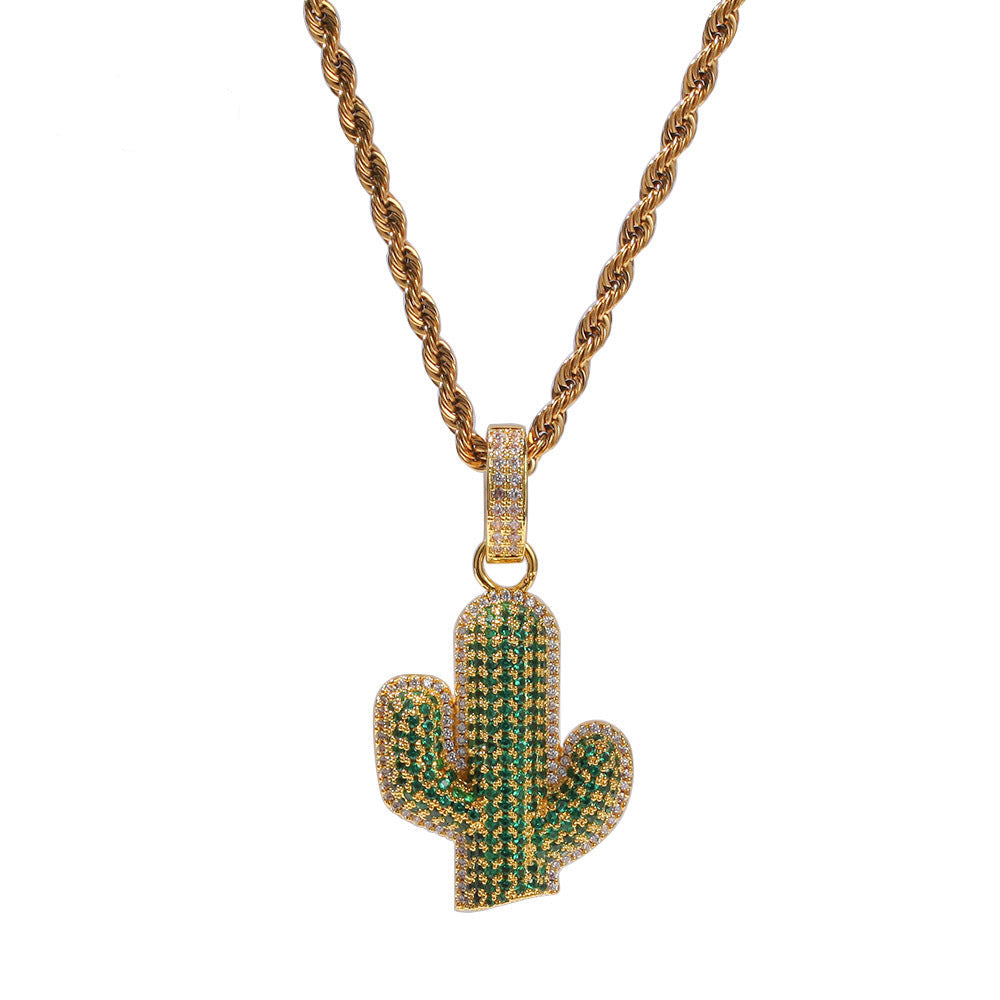 The Iced Out Cactus Pendant Necklace