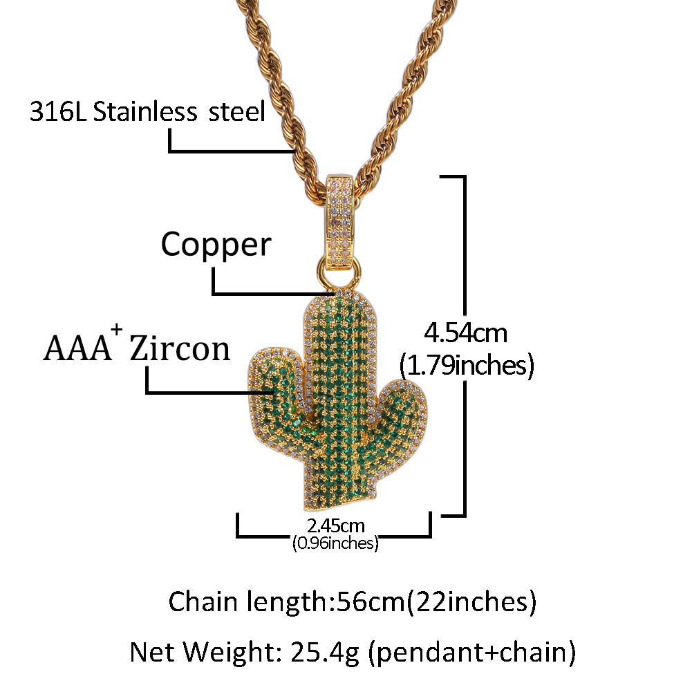 The Iced Out Cactus Pendant Necklace